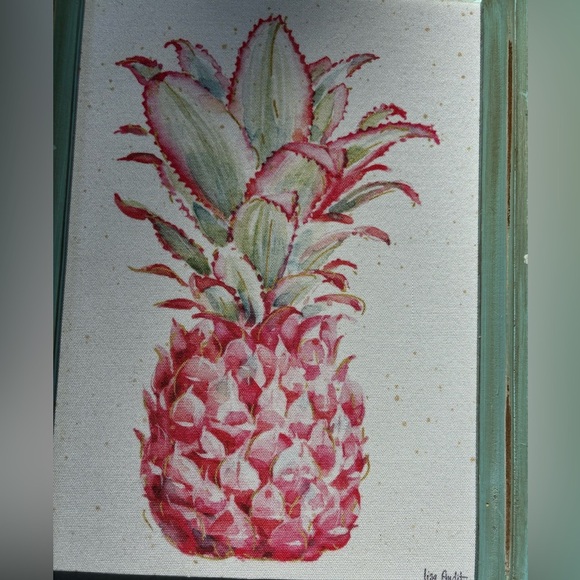 Lisa Audit Gracefully Pink XI Pineapple Print on Canvas in Green Wood Frame - Picture 2 of 6
